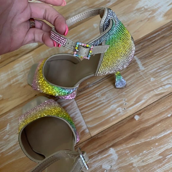 Rainbow rhinestone wedges with strap size 9 worn once - Picture 2 of 5